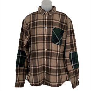 Boohoo Man Oversized Patchwork Check Shirt in Brown Size L